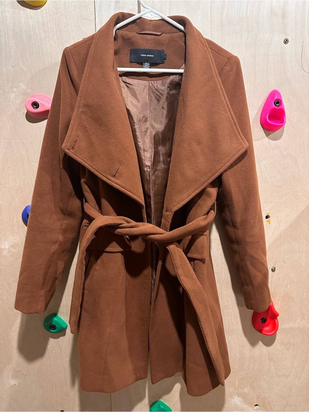 Vero Moda Rust Brown Wrap Trench Coat with Self-Tie Belt